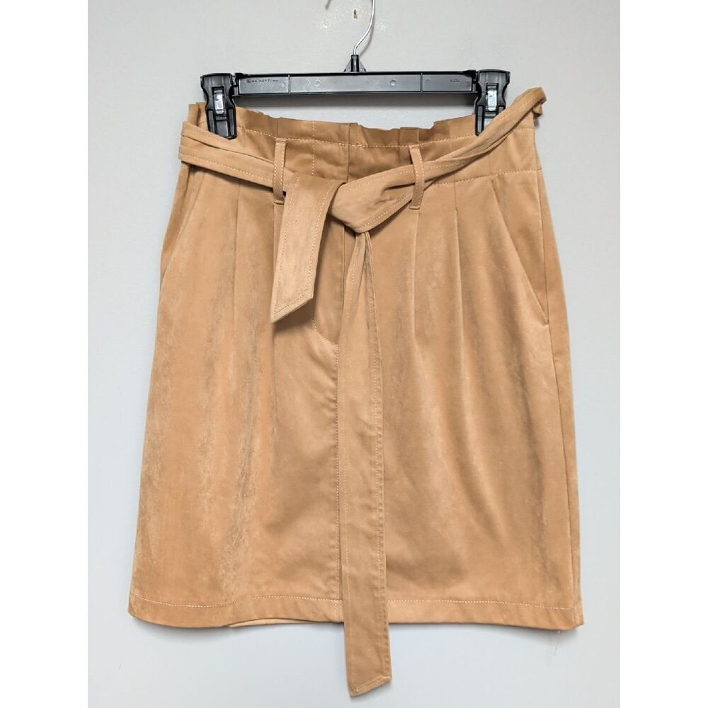 LOFT Tan Faux-Suede Belted Pencil Skirt